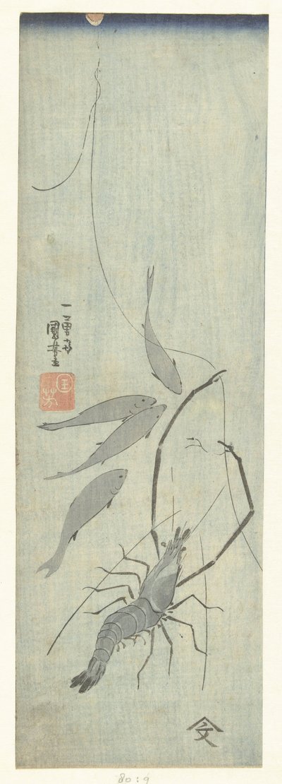 Langoustine en kleine vissen door Utagawa Kuniyoshi