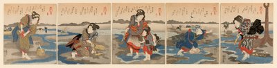 Laag tij bij Susaki - Een set van vijf (Shiohi goban no uchi) door Utagawa Kuniyoshi