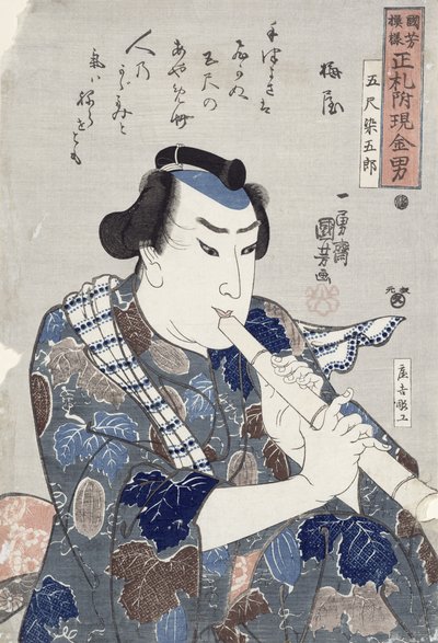 Man die een fluit speelt door Utagawa Kuniyoshi