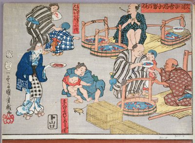 Morele lessen voor winkeljongens, goede en slechte voorbeelden van gedrag, 1857 door Utagawa Kuniyoshi