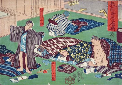 Morele lessen voor winkeljongens, goede en slechte voorbeelden van gedrag, 1857 door Utagawa Kuniyoshi