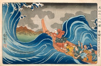 Nichiren kalmeert de storm, ca. 1830s door Utagawa Kuniyoshi