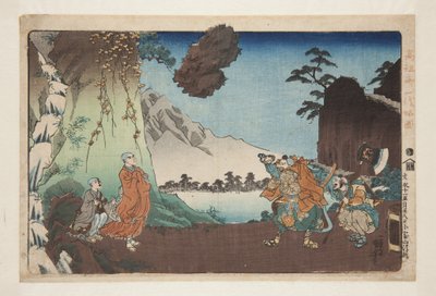 Nichiren en de zwevende rots op de berg Komuro op de 28e dag van de vijfde maand van 1274 (Bun