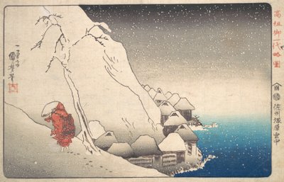 Nichiren in de sneeuw bij Tsukahara, Sodo Province door Utagawa Kuniyoshi