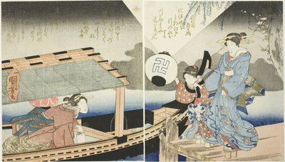 Nachtelijke scène aan boord van een plezierboot door Utagawa Kuniyoshi