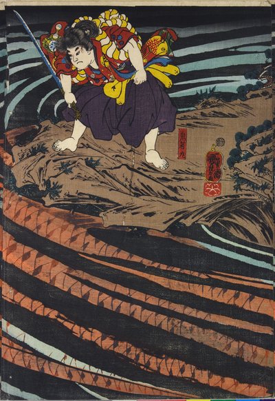 Paneel van een drieluik, met Oniwaka-maru door Utagawa Kuniyoshi