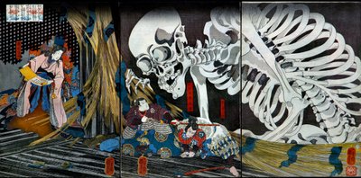 Prinses Takiyasha roept een monsterlijk skeletspook op in het oude paleis in Sōma, ca.1845-46 door Utagawa Kuniyoshi