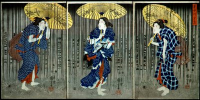 Plotselinge bui in de zomerhitte door Utagawa Kuniyoshi