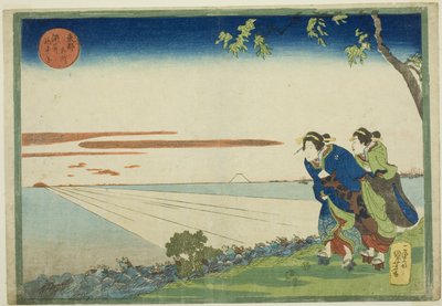 Zonsopgang op nieuwjaarsdag in Susaki (Susaki hatsu hinode no zu), uit de serie "Beroemde plaatsen in de oostelijke hoofdstad (Toto meisho)". door Utagawa Kuniyoshi