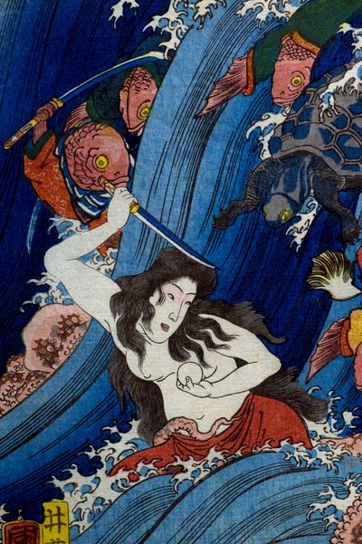 Tamatori-hime steelt de Heilige Juweel uit het Drakenpaleis door Utagawa Kuniyoshi