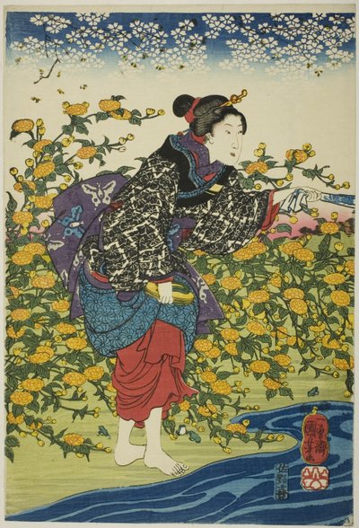 De Ide Juweelrivier in de provincie Yamashiro (Yamashiro kuni Ide no Tamagawa), uit een ongetitelde serie van de zes juweelrivieren door Utagawa Kuniyoshi
