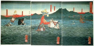 De rivaliserende generaals die de Ujigawa doorwaden, 1849 door Utagawa Kuniyoshi