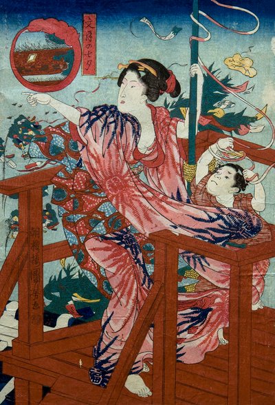 Het Sterrenfestival van de Zevende Maand (Fumizuki no tanabata) Ongetitelde serie van vrouwen met kinderen in de twaalf maanden, ca.1836 door Utagawa Kuniyoshi