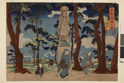 Het standbeeld van Jizo bij de veerboot in Hashiba in de Oostelijke Hoofdstad, uit de serie Oostelijke Hoofdstad door Utagawa Kuniyoshi
