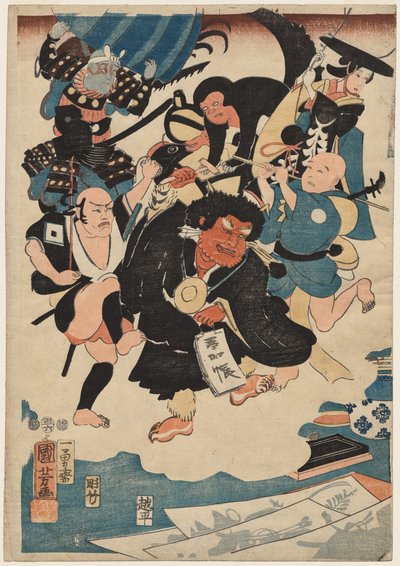 De Vreemde Gebeurtenis van Ukiyo Matahei en zijn Beroemde Schilderijen door Utagawa Kuniyoshi