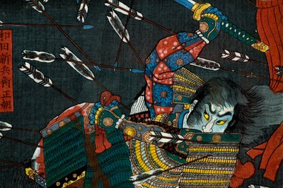 De slag bij Shijō Nawate, ca.1857 door Utagawa Kuniyoshi