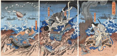 De slag bij Dan-no-ura Dannoura sen no zu, ca. 1844 door Utagawa Kuniyoshi