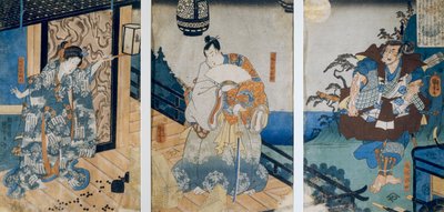 Drieluik met de avonturen van Coxinga / Watonai door Hachiman Taro Yoshiie door Utagawa Kuniyoshi