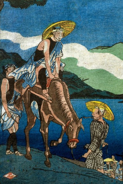 Zicht op Tamura-veerboot op de Ōyama-weg in de provincie Sagami (Sōshū Ōyama-dō Tamura no watashi no kei) door Utagawa Kuniyoshi