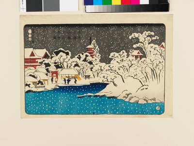 Uitzicht op sneeuw bij Benten HIll, Kinryūzan Tempel door Utagawa Kuniyoshi