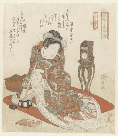 Vrouw met klok door Utagawa Kuniyoshi