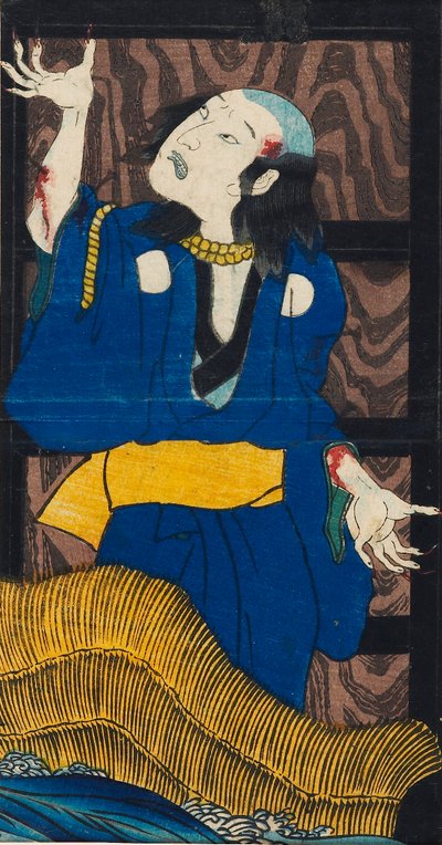 Houtsnede - scène uit het toneelstuk Yotsu-ya kaidan Het verhaal van Oiwa en Tamiya Iemon door Utagawa Kuniyoshi