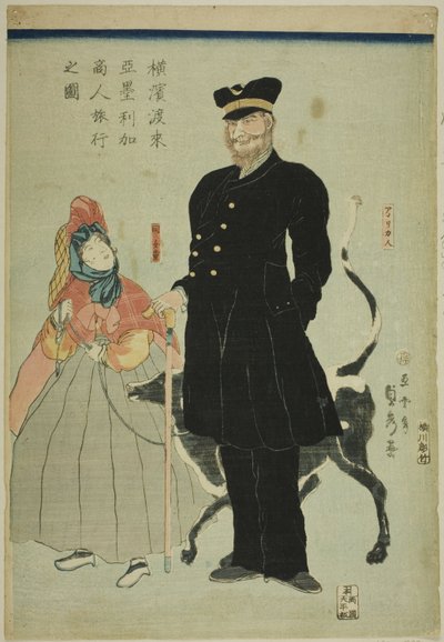 Amerikaanse koopman op reis in Yokohama door Utagawa Sadahide
