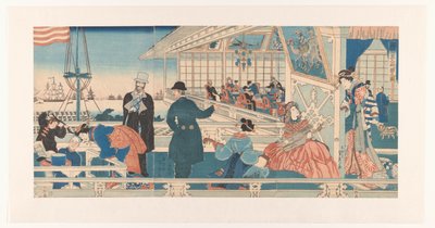 Amerikaans handelshuis in Yokohama door Utagawa Sadahide