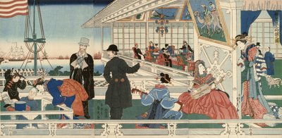 Een Amerikaans Handelsgebouw in Yokohama door Utagawa Sadahide