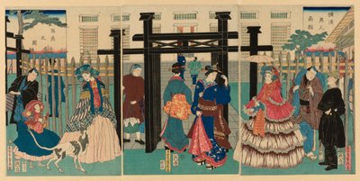 Buitenlands handelsgebouw in Yokohama (Yokohama ijin shokan) door Utagawa Sadahide