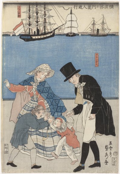 Hollanders op stap op een vrije dag in Yokohama door Utagawa Sadahide