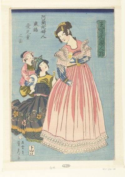 Nederlandse vrouw met glas en geliefd kind door Utagawa Sadahide
