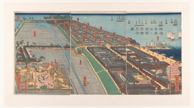 Overzicht van de wijk Honcho en het Miyozaki kwartier in Yokohama door Utagawa Sadahide