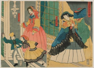 Afbeelding van de Residentie van een Buitenlandse Koopman uit Overzee: Portugal en Zuid-Amerika, Edo-periode, 1861 door Utagawa Sadahide