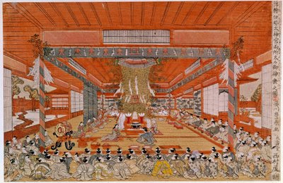 Een Shinto-ceremonie door Utagawa Toyoharu