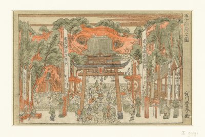 Gezicht op het Inari heiligdom in Oji door Utagawa Toyoharu