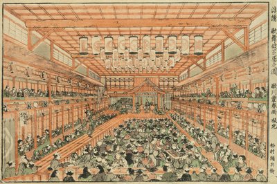 Perspectiefbeeld van een Kabuki-theater door Utagawa Toyoharu