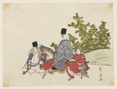 Hoveling te paard doorwaadt een stroom door Utagawa Toyohiro