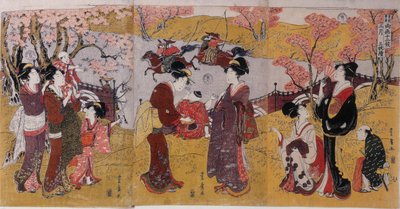De Derde Maand, Drieluik uit de serie Twaalf Maanden door Twee Kunstenaars, 1801 door Utagawa Toyohiro