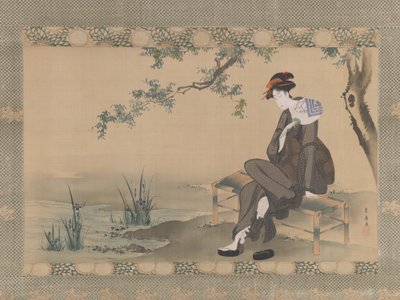 Vrouw die zichzelf koelt, ca. 1800 door Utagawa Toyohiro