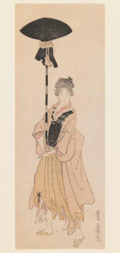 Jonge vrouw draagt versierde paal voor een processie, ca. 1805-6 door Utagawa Toyohiro
