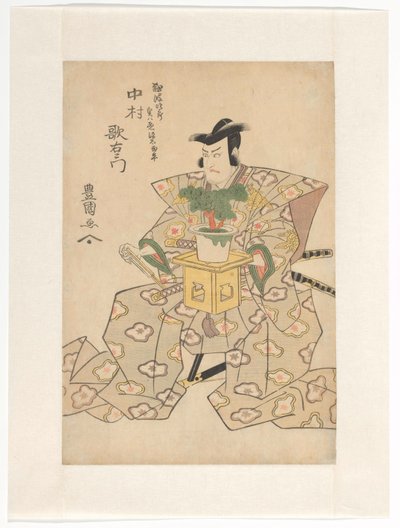 Nakamura Utaemon III houdt bonsai boom vast door Utagawa Toyokuni (I)