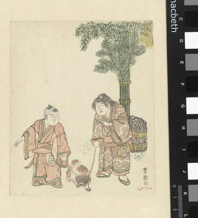 Twee jongens met hond door Utagawa Toyokuni (I)