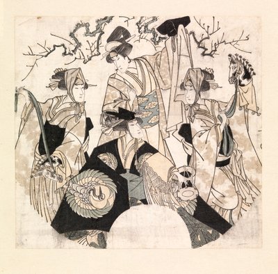 Acteurs die een toneeldans van de vier Onnagatas uitvoeren, ca. 1800-05 door Utagawa Toyokuni