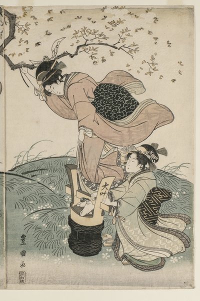 Kersenbloesems in de wind door Utagawa Toyokuni