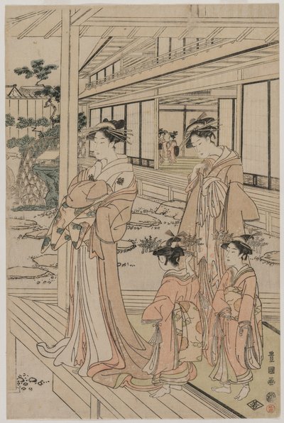 Courtisane op een veranda door Utagawa Toyokuni