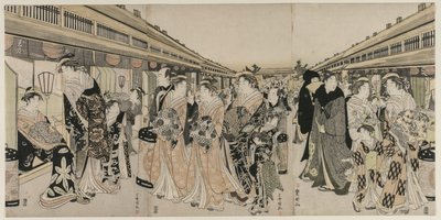 Courtisanes wandelen op de Nakanochō door Utagawa Toyokuni