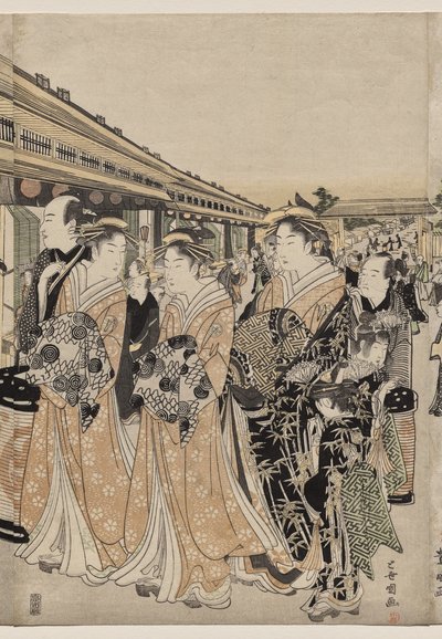 Courtisanes Wandelen op de Nakanochō door Utagawa Toyokuni