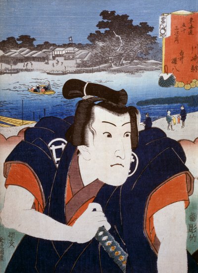 Portret van een Kabuki theateracteur, ukiyo-e kunstdruk door Utagawa Toyokuni, houtsnede, Japanse beschaving, Edo periode door Utagawa Toyokuni