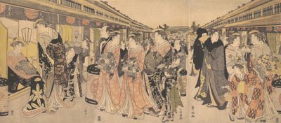 Courtisanes wandelen op de Nakanocho in Yoshiwara door Utagawa Toyokuni I